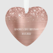 Glittery Roos Gold Foil Bat Mitzvah Heart Ornament (voorkant)