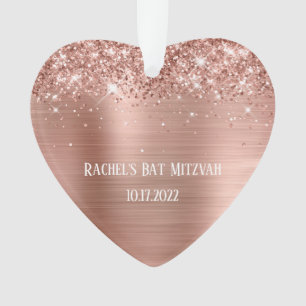Glittery Roos Gold Foil Bat Mitzvah Heart Ornament