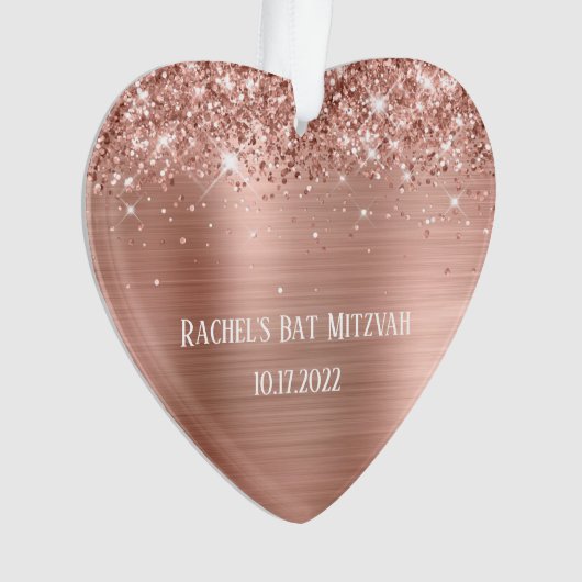 Glittery Roos Gold Foil Bat Mitzvah Heart Ornament (voorkant)