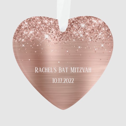 Glittery Roos Gold Foil Bat Mitzvah Heart Ornament (achterkant)