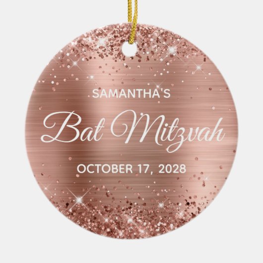 Glittery Roos Gold Foil Bat Mitzvah Keramisch Ornament (Voorkant)