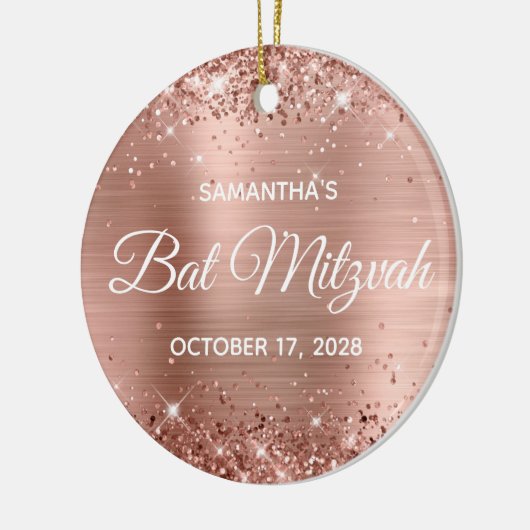 Glittery Roos Gold Foil Bat Mitzvah Keramisch Ornament (Links)