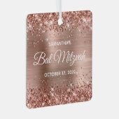 Glittery Roos Gold Foil Bat Mitzvah Metalen Ornament (Voorkant Rechts)