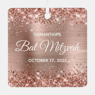 Glittery Roos Gold Foil Bat Mitzvah Metalen Ornament
