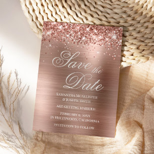 Glittery Roos Gold Foil Bespaar op datum Kaart