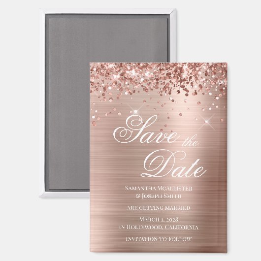 Glittery Roos Gold Foil Bespaar op datum Magneet (Voorkant / Achterkant)