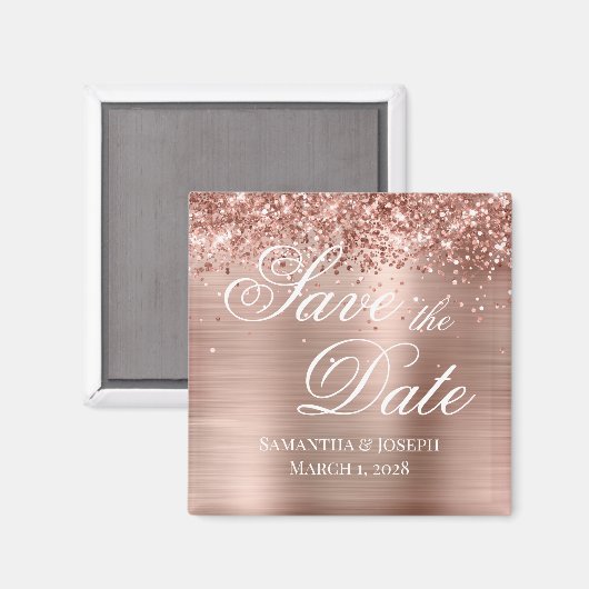 Glittery Roos Gold Foil Bespaar op datum Magneet (Voorkant / Achterkant)
