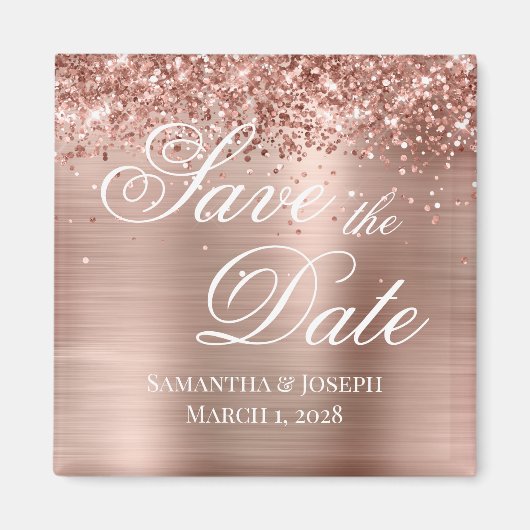 Glittery Roos Gold Foil Bespaar op datum Magneet (Voorkant)