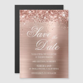 Glittery Roos Gold Foil Bespaar op datum Magnetische Uitnodiging (Voorkant / Achterkant)