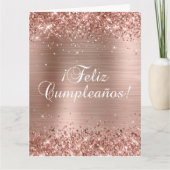 Glittery Roos Gold Foil Big Feliz Cumpleaños Kaart (Voorkant)