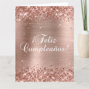 Glittery Roos Gold Foil Big Feliz Cumpleaños Kaart