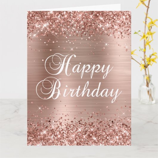 Glittery Roos Gold Foil Big Happy Birthday Kaart (Gele Bloem)