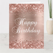 Glittery Roos Gold Foil Big Happy Birthday Kaart (Voorkant)