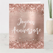 Glittery Roos Gold Foil Big Joyeux Anniversaire Kaart (Voorkant)