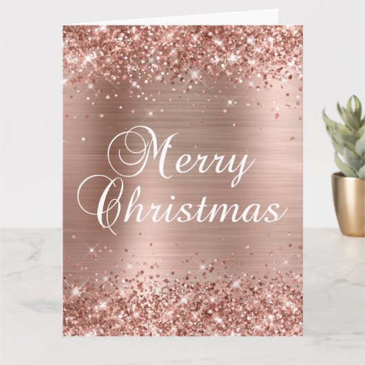 Glittery Roos Gold Foil Big Merry kerst Kaart (Kleine Plant)