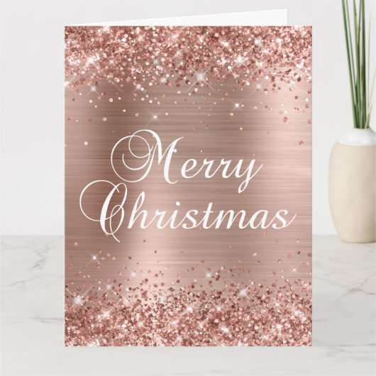 Glittery Roos Gold Foil Big Merry kerst Kaart (Voorkant)