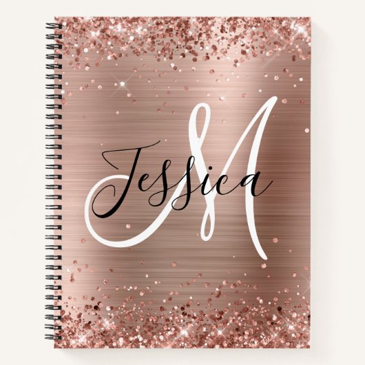 Glittery Roos Gold Foil Black en White Monogram Notitieboek (Voorkant)