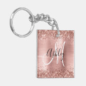 Glittery Roos Gold Foil Black en White Monogram Sleutelhanger (Voorkant Links)