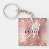 Glittery Roos Gold Foil Black en White Monogram Sleutelhanger (Voorkant)