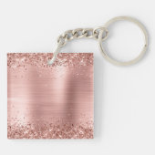 Glittery Roos Gold Foil Black en White Monogram Sleutelhanger (Achterkant)