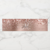 Glittery Roos Gold Foil Black en White Monogram Waterfles Etiket (Enkel label)