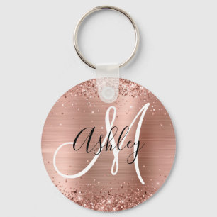 Glittery Roos Gold Foil Black White Monogramed Sleutelhanger