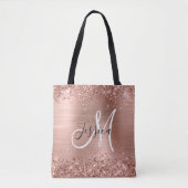 Glittery Roos Gold Foil Black White Monogramed Tote Bag (Voorkant)