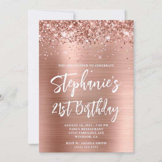 Glittery Roos Gold Foil Bold 21e Verjaardag Kaart (Voorkant)