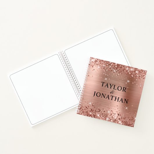 Glittery Roos Gold Foil Bride & Groom Weddenschap Notitieboek (Binnen)