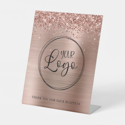 Glittery Roos Gold Foil Business Logo Reclamebord Met Voetstuk (Voorkant)