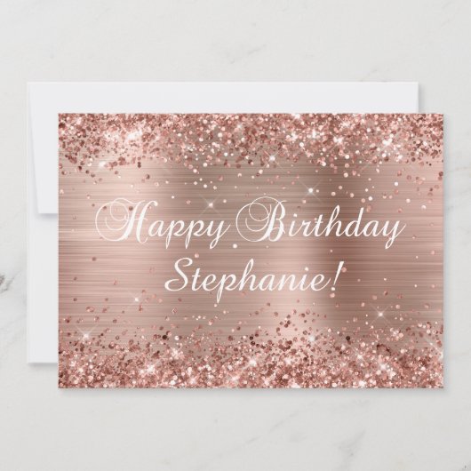 Glittery Roos Gold Foil Classic Happy Birthday Kaart (Voorkant)