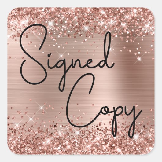 Glittery Roos Gold Foil Cute Heart Ondertekend exe Vierkante Sticker (Voorkant)