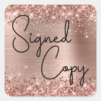 Glittery Roos Gold Foil Cute Heart Ondertekend exe Vierkante Sticker