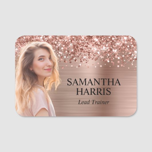 Glittery Roos Gold Foil Cutout Foto Naamplaatje (Voorkant)