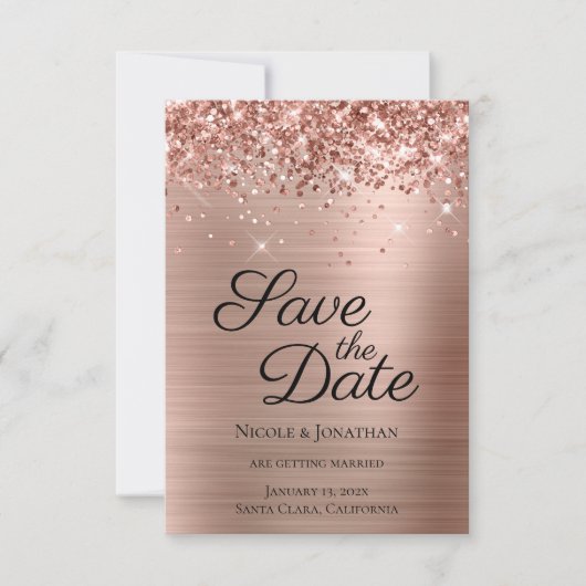 Glittery Roos Gold Foil Elegant Calligrafie Save The Date (Voorkant)