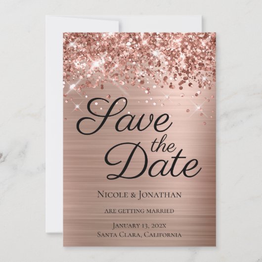 Glittery Roos Gold Foil Elegant Calligrafie Save The Date (Voorkant)