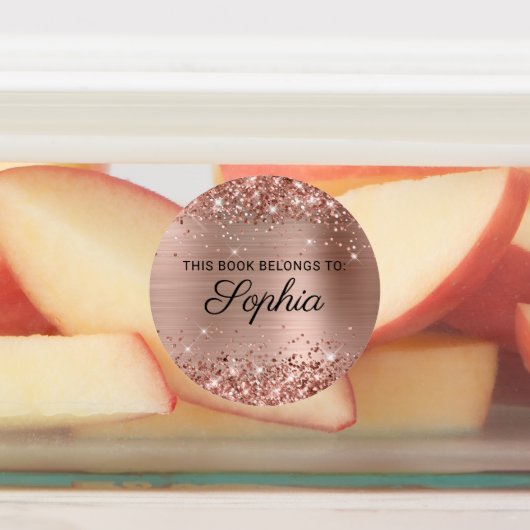 Glittery Roos Gold Foil Elegant Calligraphy Book Labels (Aangebracht)