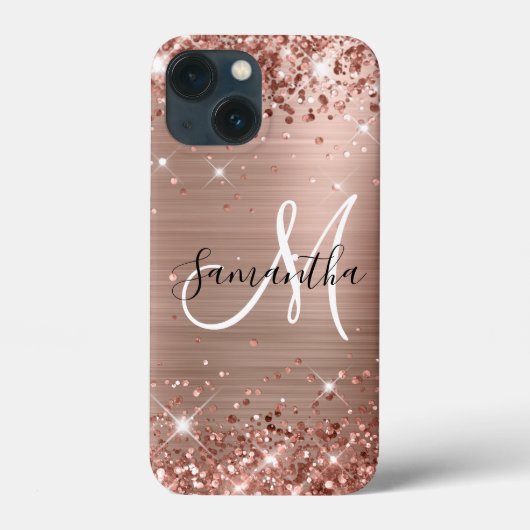 Glittery Roos Gold Foil Elegant Monogram Case-Mate iPhone Case (Achterkant)