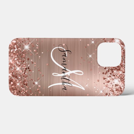 Glittery Roos Gold Foil Elegant Monogram Case-Mate iPhone Case (Achterkant (horizontaal))