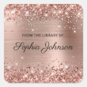 Glittery Roos Gold Foil Elegant Script Bookplaat Vierkante Sticker (Voorkant)