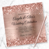 Glittery Roos Gold Foil Elegant Wedding Kaart