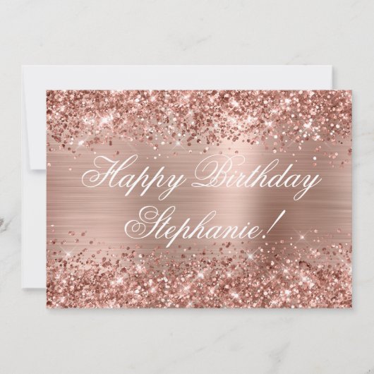 Glittery Roos Gold Foil Fancy Happy Birthday Kaart (Voorkant)
