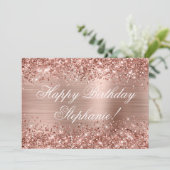 Glittery Roos Gold Foil Fancy Happy Birthday Kaart (Staand voorkant)