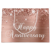 Glittery Roos Gold Foil Fancy Happy Jubileum Groot Cadeauzakje (Voorkant)