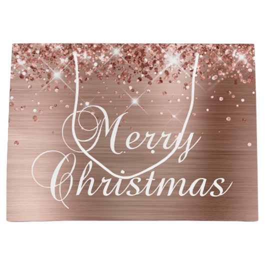 Glittery Roos Gold Foil Fancy kerst Groot Cadeauzakje (Voorkant)
