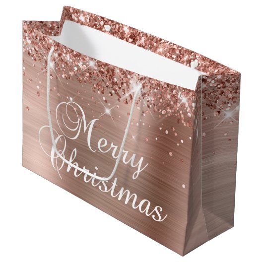 Glittery Roos Gold Foil Fancy kerst Groot Cadeauzakje (Voorkant Gekanteld)