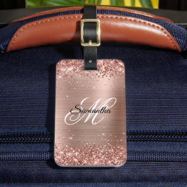 Glittery Roos Gold Foil Fancy Monogram Bagagelabel