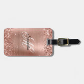 Glittery Roos Gold Foil Fancy Monogram Bagagelabel (Voorkant horizontaal)