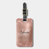 Glittery Roos Gold Foil Fancy Monogram Bagagelabel (Voorkant verticaal)