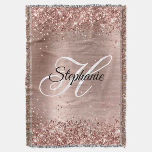 Glittery Roos Gold Foil Fancy Monogram Deken (Voorkant Verticaal)